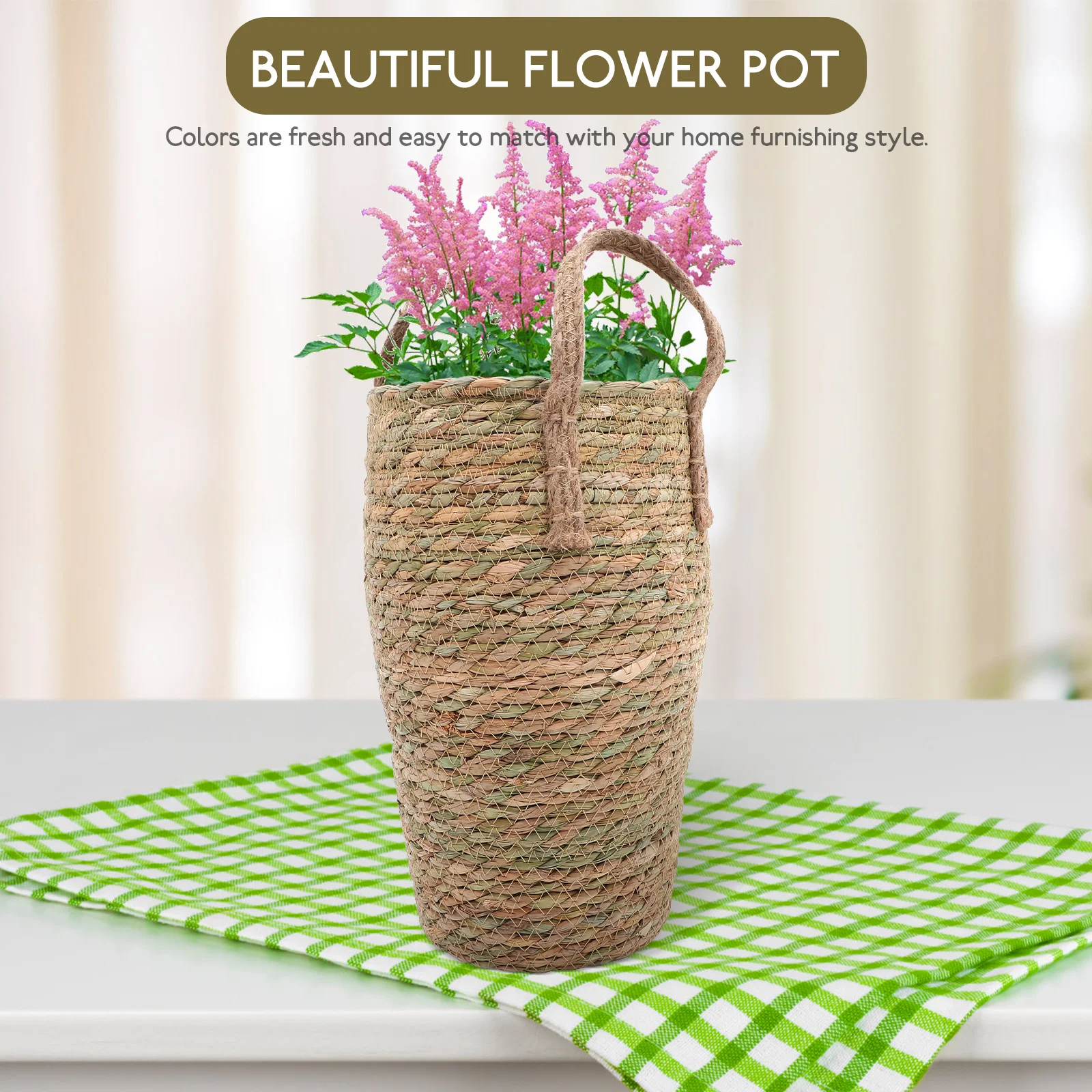 

Decorative Woven Flower Basket Storage Plant Pot Indoor Large Space Moderate Size Lightweight Strong Multi Purpose Organizing