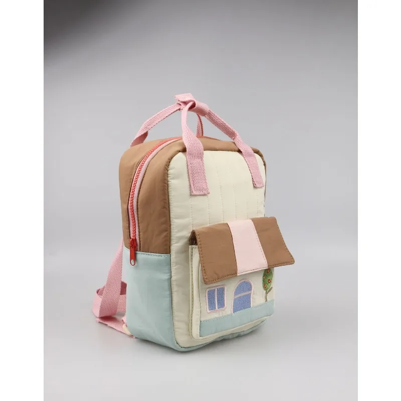 Tree House Embroidered Parent-Child Outing Patchwork Color-Block Backpack for Boys and Girls, Korean-Style Lightweight Handbag image 6