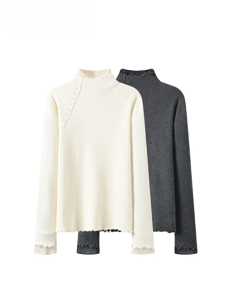 

plus Size High Ne Long Sve Women's Knitwear Lace Splicing Slimming Faion Top Korean Sle Winter Season Polyester Fiber