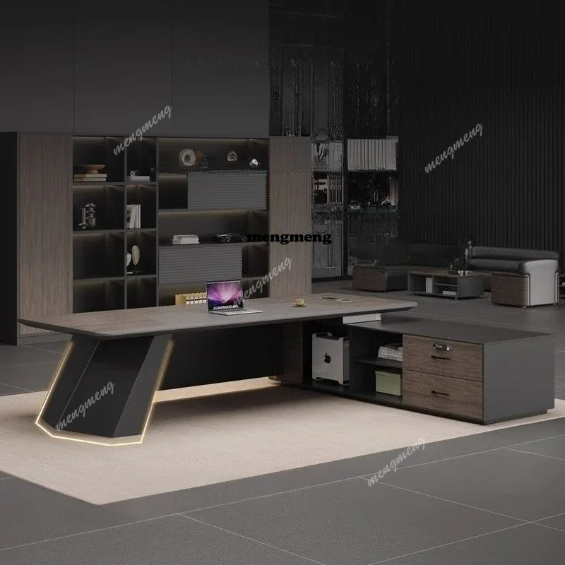 Hot sales Modern Luxury l shaped Boss table room offices interior With side cabinet computer desks high-end mesa para computador