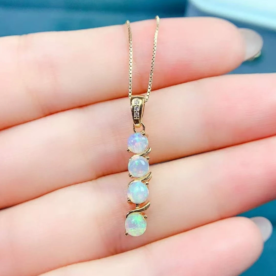 Certified Natural Opal Pendant 925 Sterling Silver Exquisite Craftsmanship Gold Plated Linear Vertical Drop Necklace