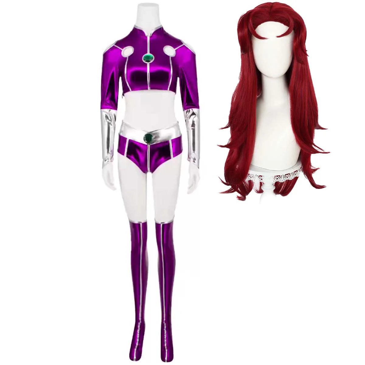 Halloween Carnival Party Fancy Dress Up Women's Koriand'r Princess Starfire Cosplay Sexy Uniform Set Costume Or Wig