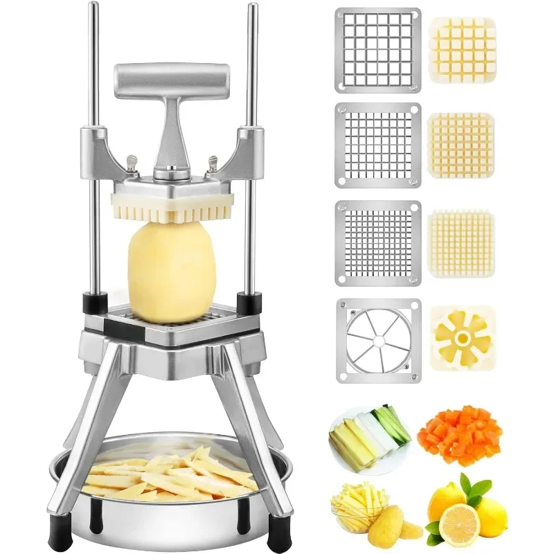 Commercial Vegetable Fruit Chopper, Stainless Steel French Fry Cutter w/ 4 Blades 1/4