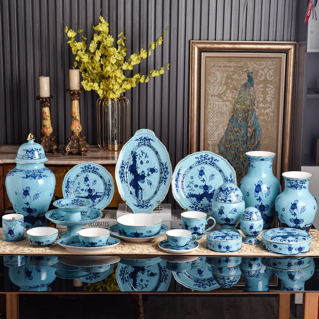 Oriental Series Porcelain Vase High Light Luxury Hand Painted Floral Ceramic Vase Home Ornament Gift Box New Display Blue Series