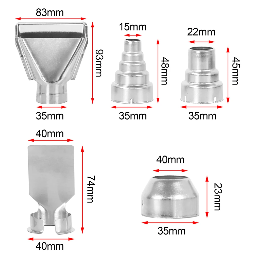 5pcs/set 35mm Hot Air Gun Nozzle Kit Heat Gun Nozzle Attachments Gas Soldering Iron Stainless Steel Hot Air Stations Gun Nozzle