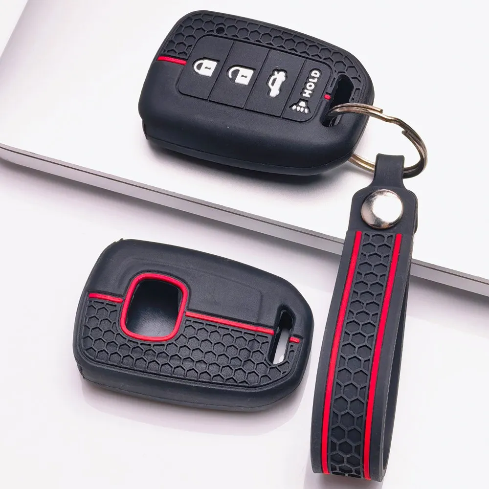 Silicone Remote Key Case For Honda Accord CR V Fit XRV Vezel City Jazz HRV FRV with slim wrist strap Easy Install