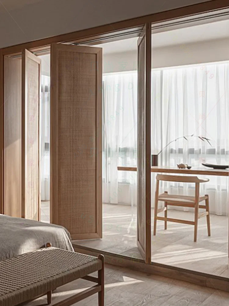 ปรับแต่งหน้าจอประตูหวายไม้เนื้อแข็งญี่ปุ่นเรียบง่าย