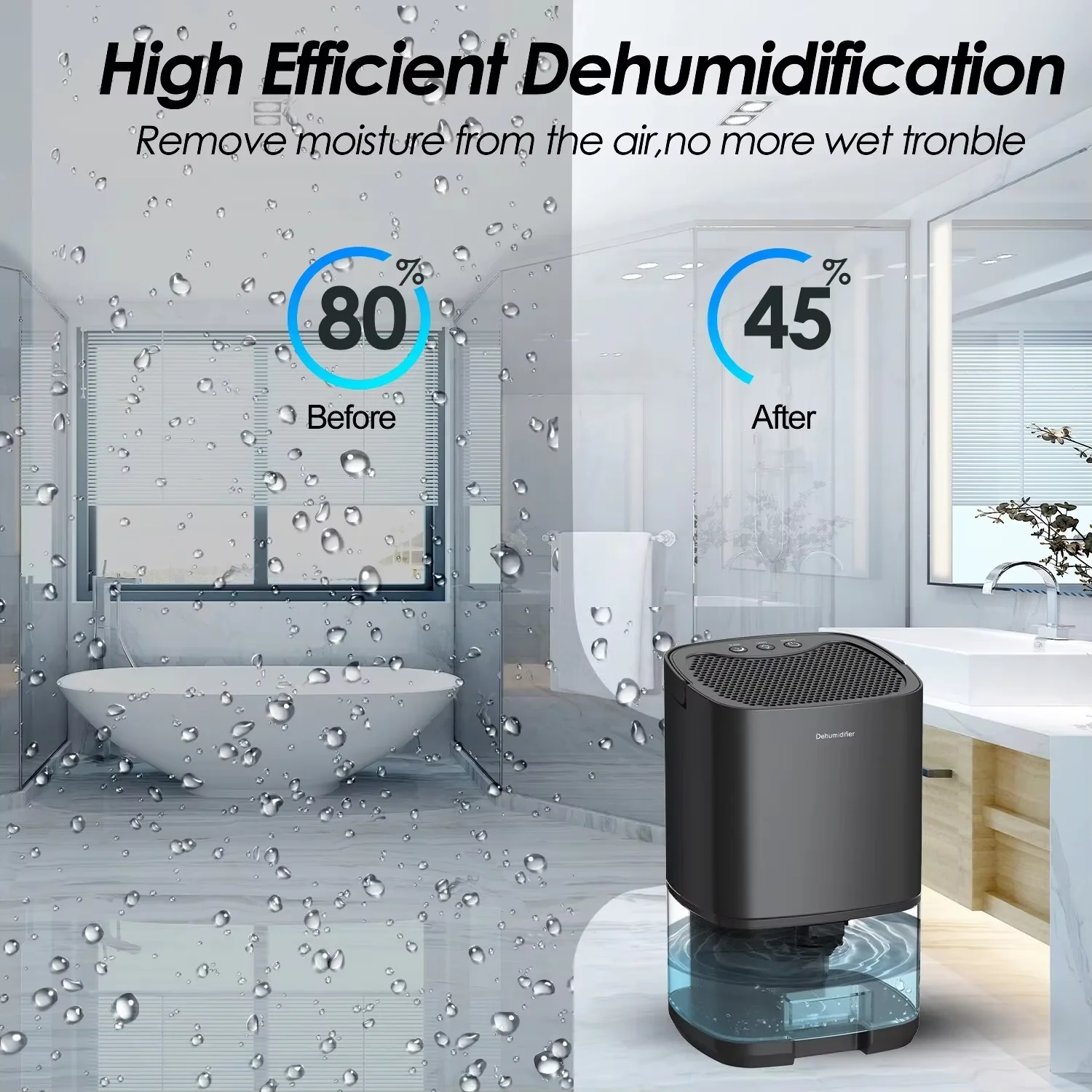 Portable Mini Dehumidifier For Home, Bedroom & Office, Quiet Air Moisture Absorber With 7 Color Light, Small Dehumidifier