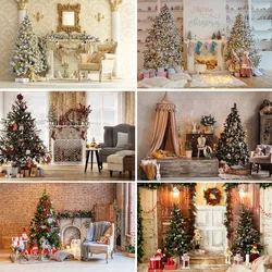 Beenle Christmas Backdrop Photography Winter Fireplace Xmas Tree Gift Room Decor Festival Party Background Photo Studio Prop