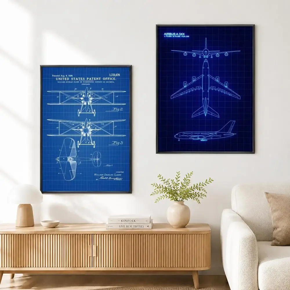 Air Force Plane Airbus Patent Prints Airplane Poster Poster High Quality Wall Art for Home Bedroom Living Hallway Perfect Gift