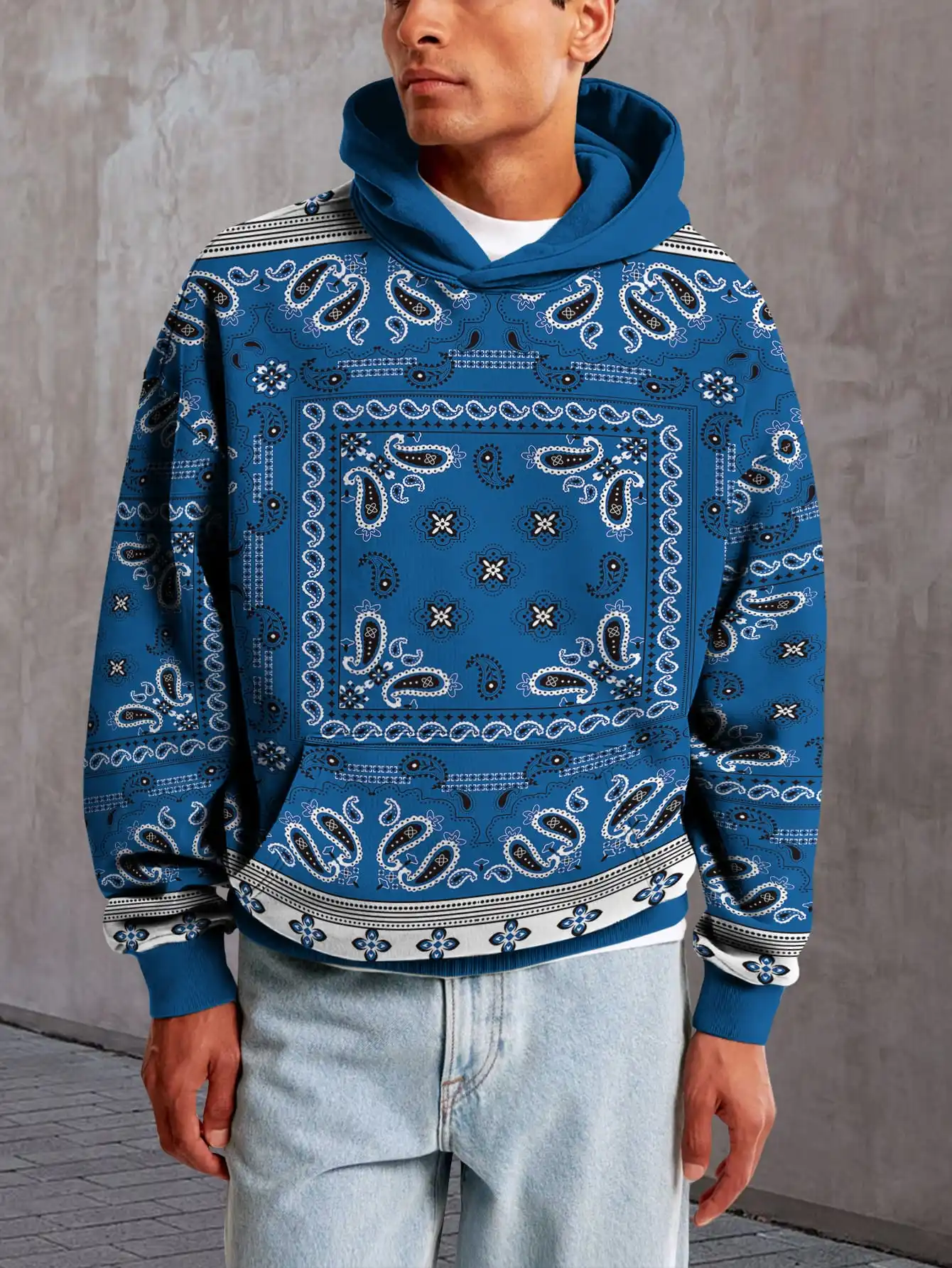 

3D Printed Hoodies Outdoor Retro Stitching Floral Pattern Hooded Sweatshirt Casual Street Style Pullover Hoodies Tops