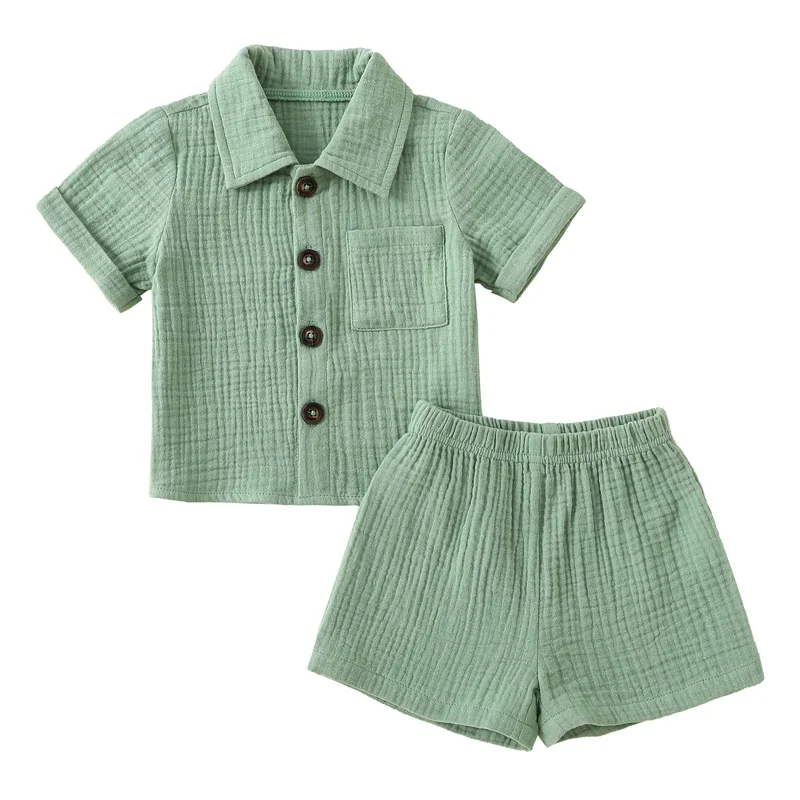 Toddler Baby 2Pcs Summer Outfits Short Sleeve Button Down Lapel Shirt Shorts Set