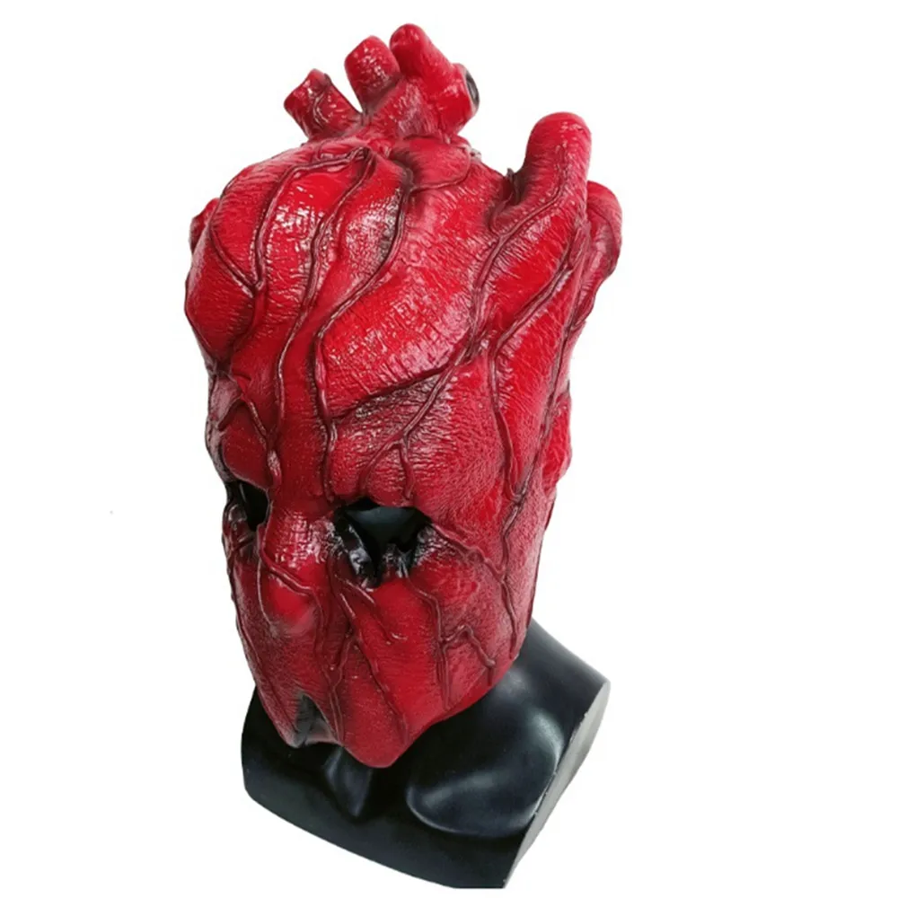 Halloween Vollkopfmaske Horror Latex Cosplay für Erwachsene Halloween-Requisiten Rote Herzmase – Detail 4