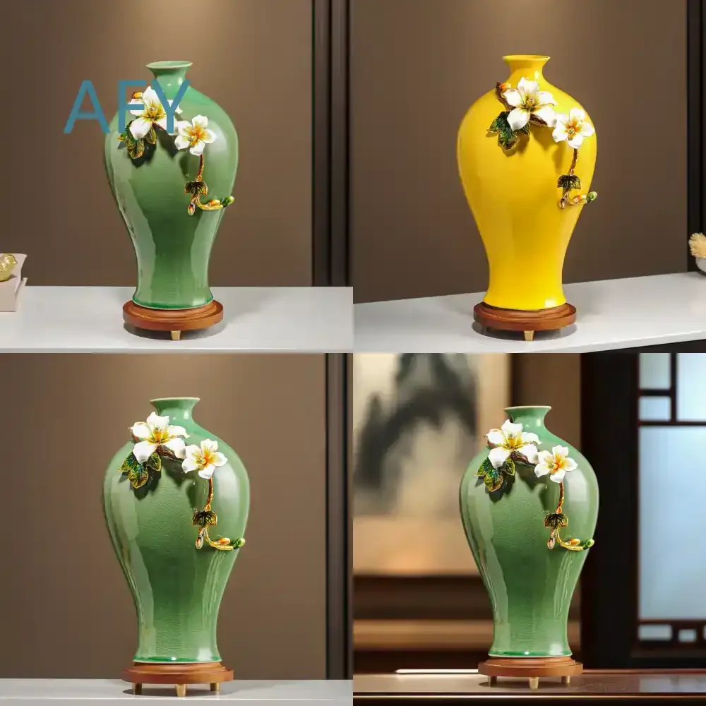 Enameled Ceramic Vase Decor for Living Room TV Stand Wine Cabinet Housewarming Gift High End Ornament
