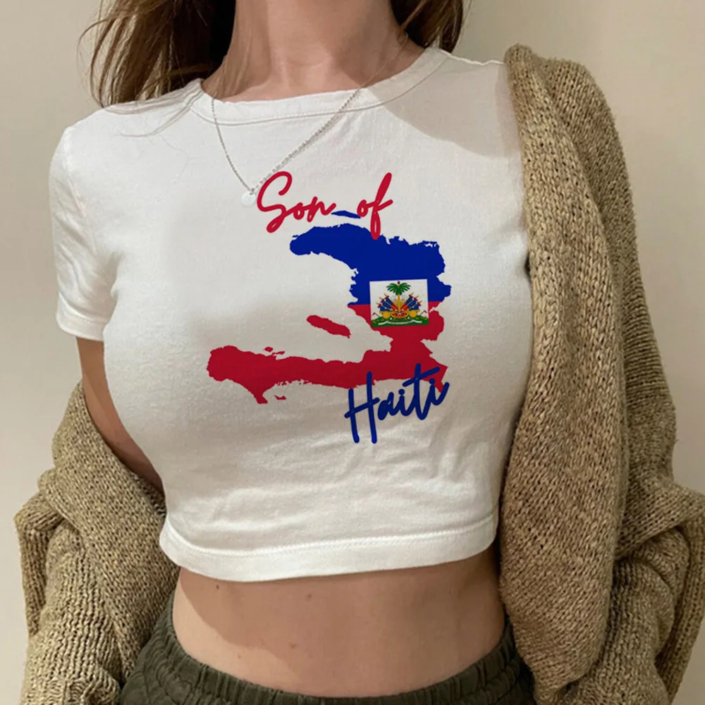 Haiti trashy hippie  graphic  crop top Woman 90s Harajuku kawai manga tshirt