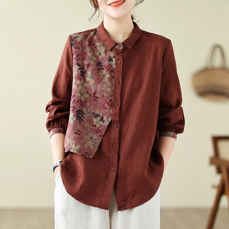 

Длинный све в стиле ретро, льняной хлопок, повседневный свободный топ с принтом, женский модный дизайн, весенне-осенний открытый кардиган irt