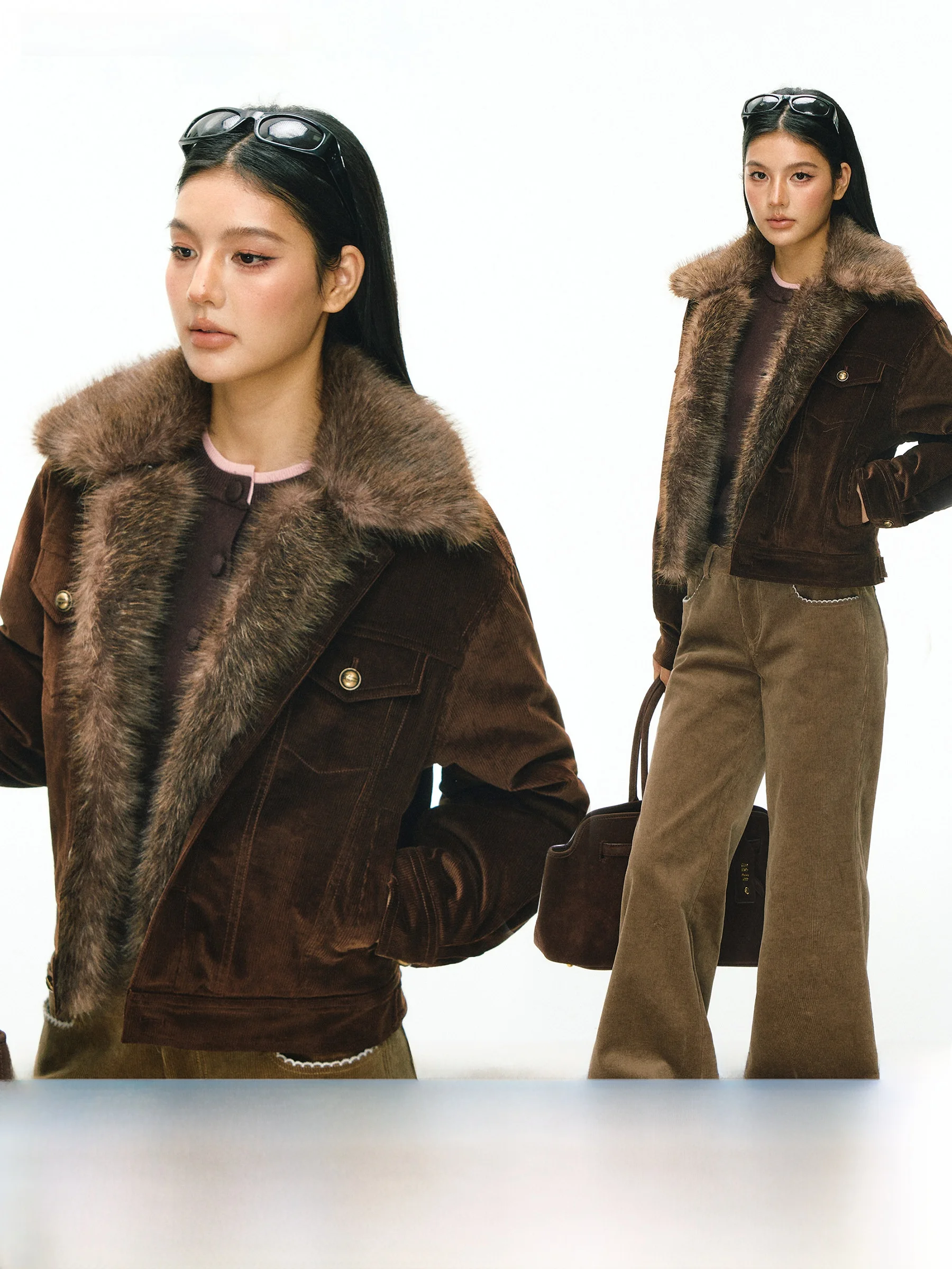 

Ariseism American Retro Design Detachable Fur Collar Cotton Jaet Women's Winter New Sle Top Streetwear Loose Fit Long Sve