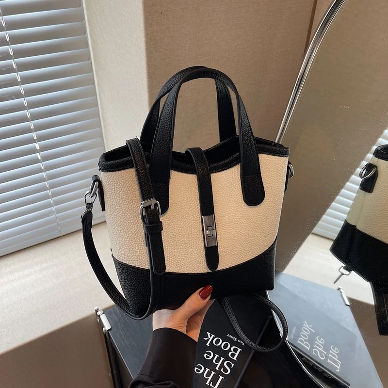 

2025 Vintage Large Tote Bag for Women Colorblock Handheld Purse High Aesthetic Shoulder Crossbody Bag Versatile Fashion​