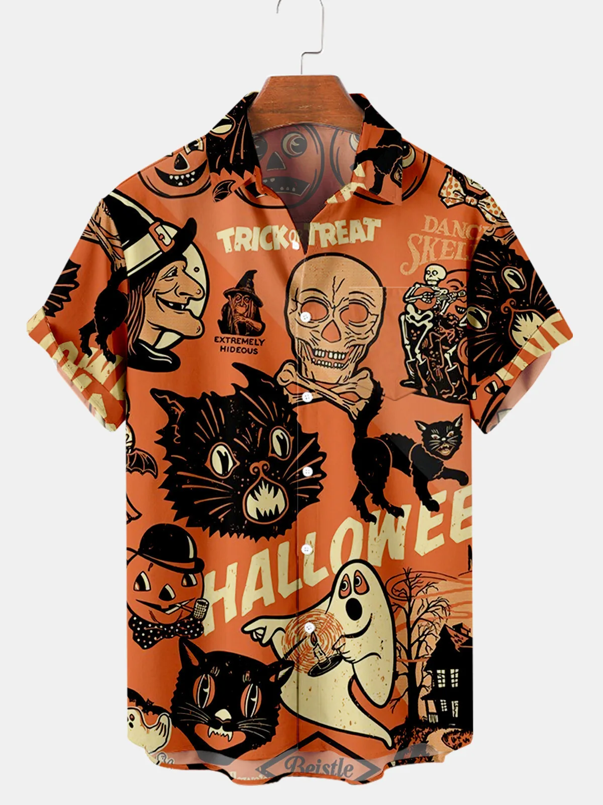 2024 Cat Shirts Heren Dames Hawaiian Shirts Halloween Roeping Blouses Spookachtige Strand Shirt Hemd Hemdjes Heren Kleding Skull