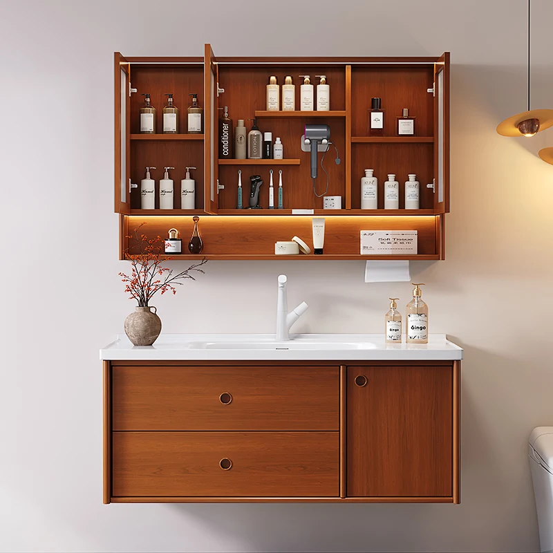 Factory Direct 2026 Mobile Bagno Sospeso Impermeabile di Alta Qualità con Specchio e Lavabo Integrato