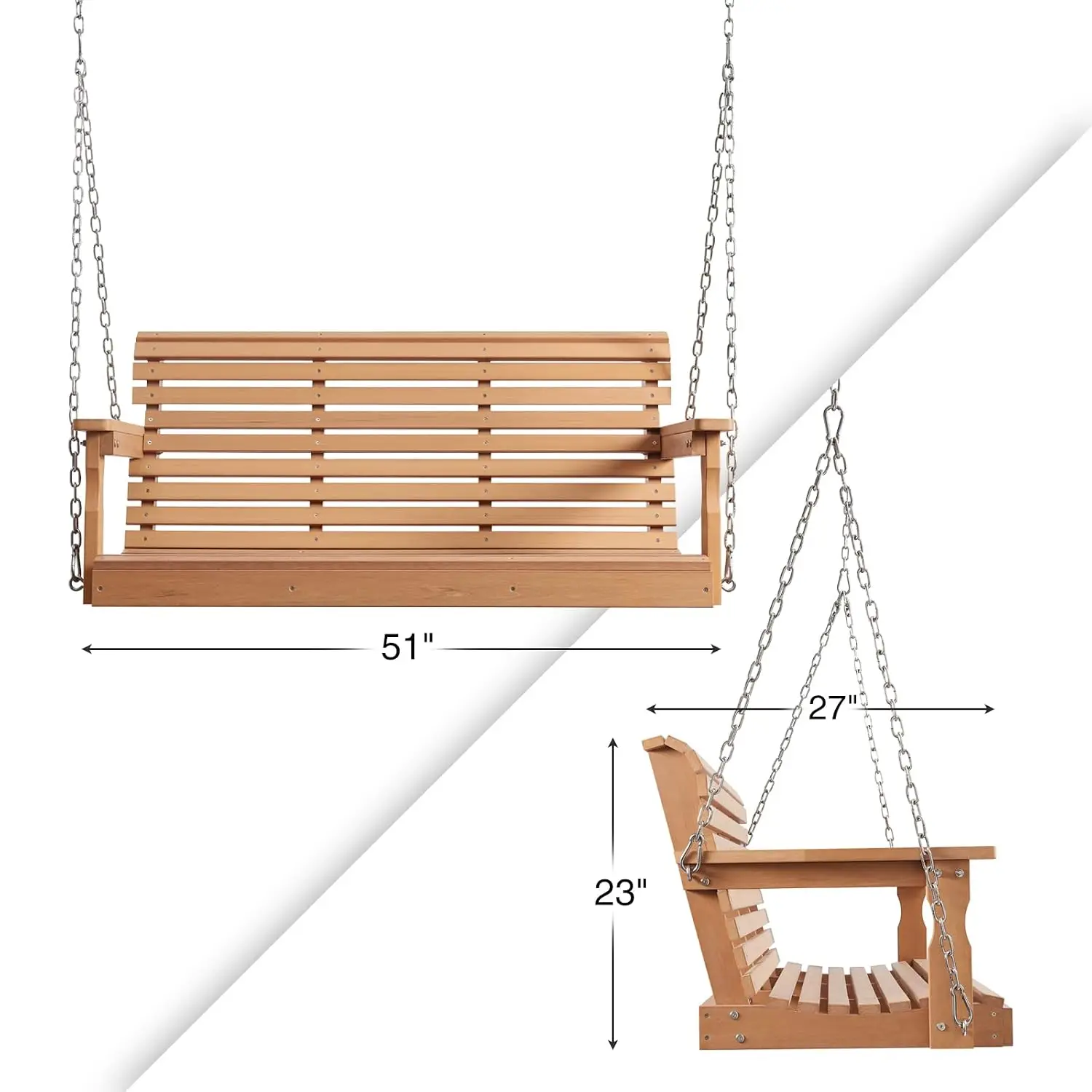 2-Seat Porch Swing, 660 LBS Hanging Swing Chair Outdoor, Teak, Customized
