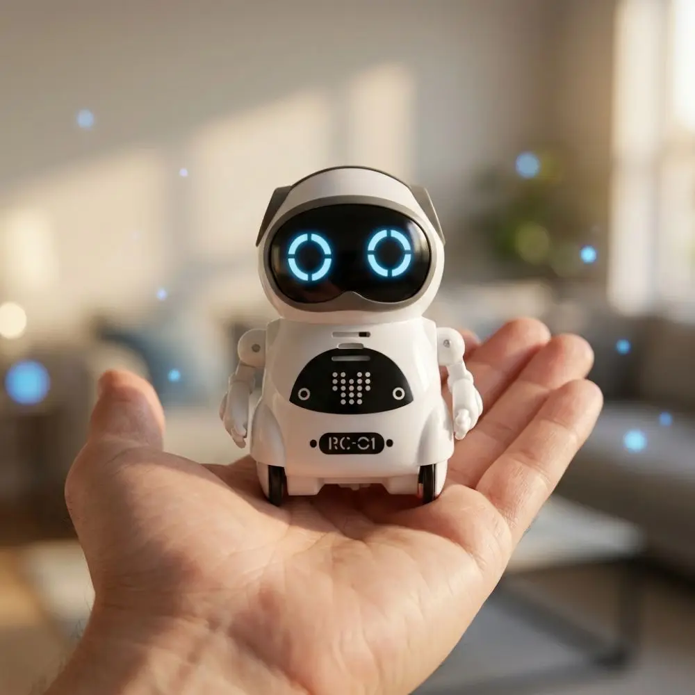 White Pocket Robot Voice Recognition Singing Dancing Mini Robot Toy Rolling Camera Voice Change Talking Robot