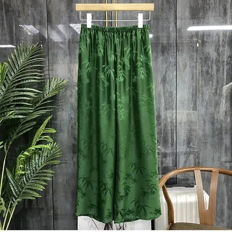 

Women's Spring Summer New Elastic Chiffon Pants Simple and Fashionable Printed Pants Solid Color Casual Versatile Wide Leg Pants