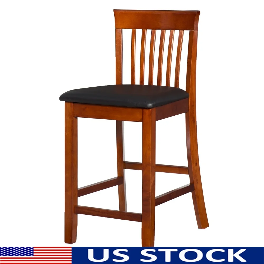

Classic Mission Back Counter Stool with Padded Vinyl Seat and Footrests Kitchen Breakfast Nook Indoor Use Dark Cherry Finish