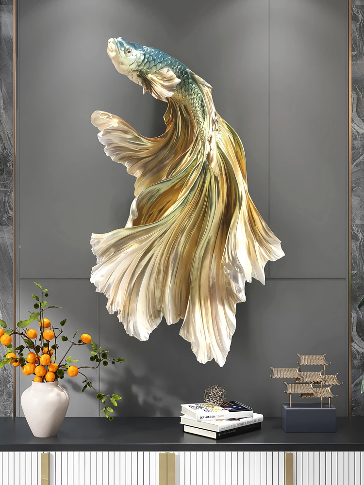 

Betta New Chinese Style Home Decor Fighting Fish Statues Hallway Blessing Wall Hanging Sofa Background Wall Decorative Painting