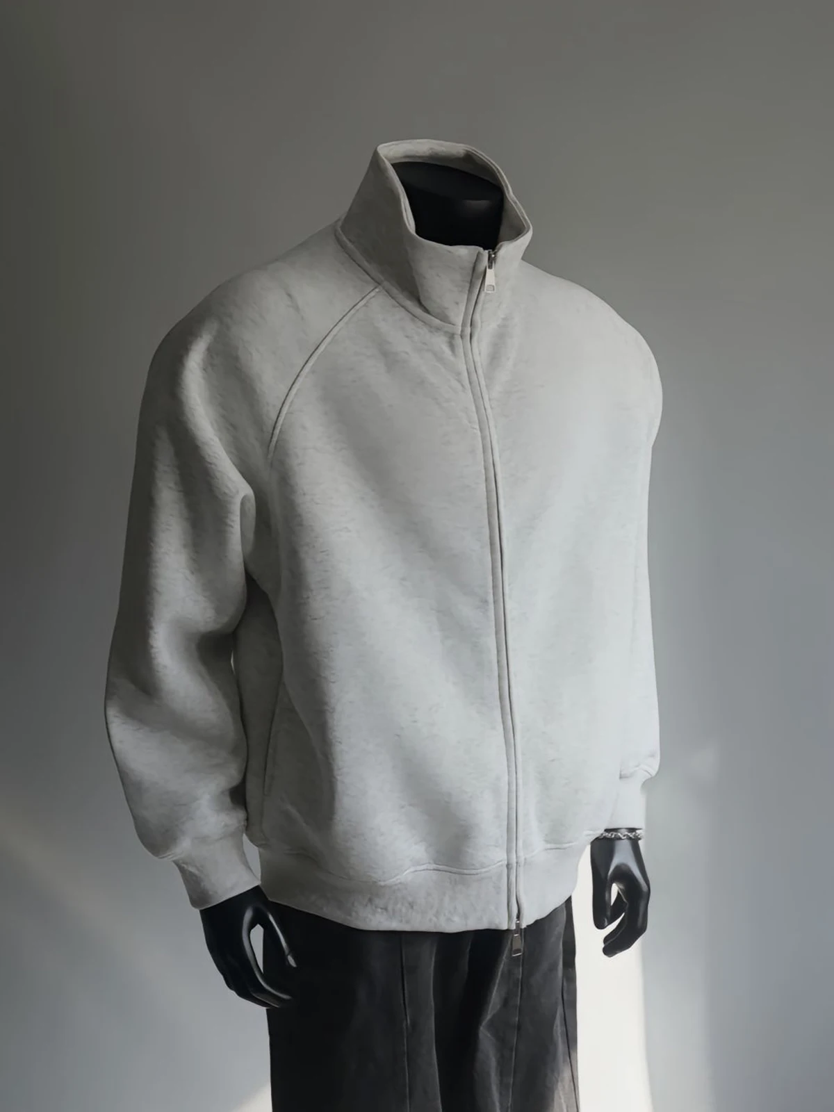 

ay Woolen Jaet Men's Autumn Winter Thiened Cotton oulder Sve Insertion Stand Collar Cardigan Sweatirt