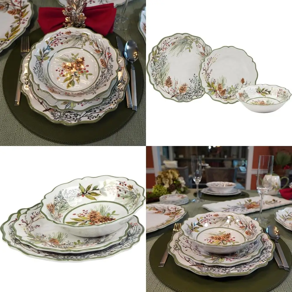 

12-Piece Dinnerware Set for 4, Elegant Winter Collection