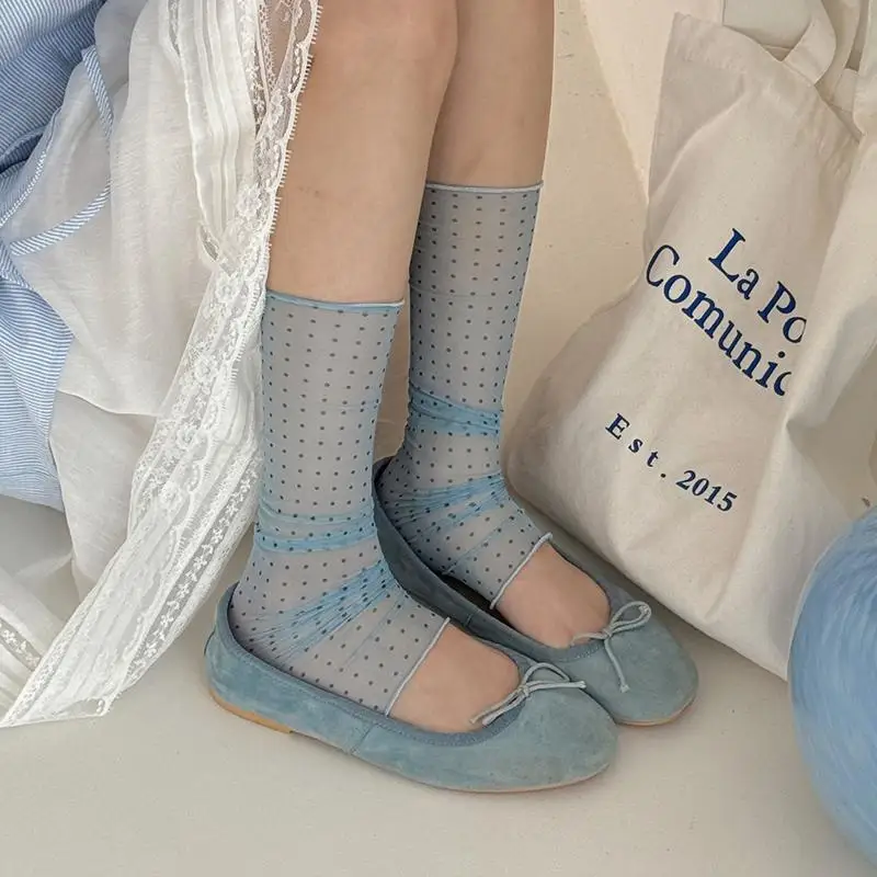 Gepunktete Fußwärmer für den Sommer aus Eisseide, Lyocell-Wadensocken, Süße Sonnenschutz-Fußabdeckung für Damen, JK-Beinwärmer – Detail 5