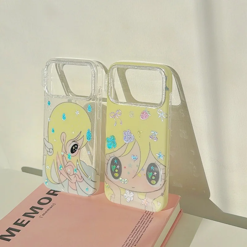 Ins Korean Star Tears Girl Wing Phone Case For iPhone 18 17 16 15 Pro Max XR XS MAX MINI 7 8 Plus Clear Soft Cover