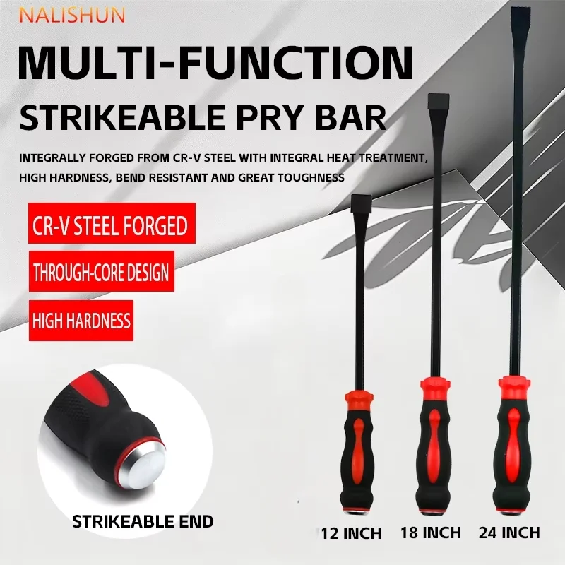 Heavy Duty Strikeable Pry Bar, CR-V Steel Through-Core Design for Car Repair and Industrial Prying Work