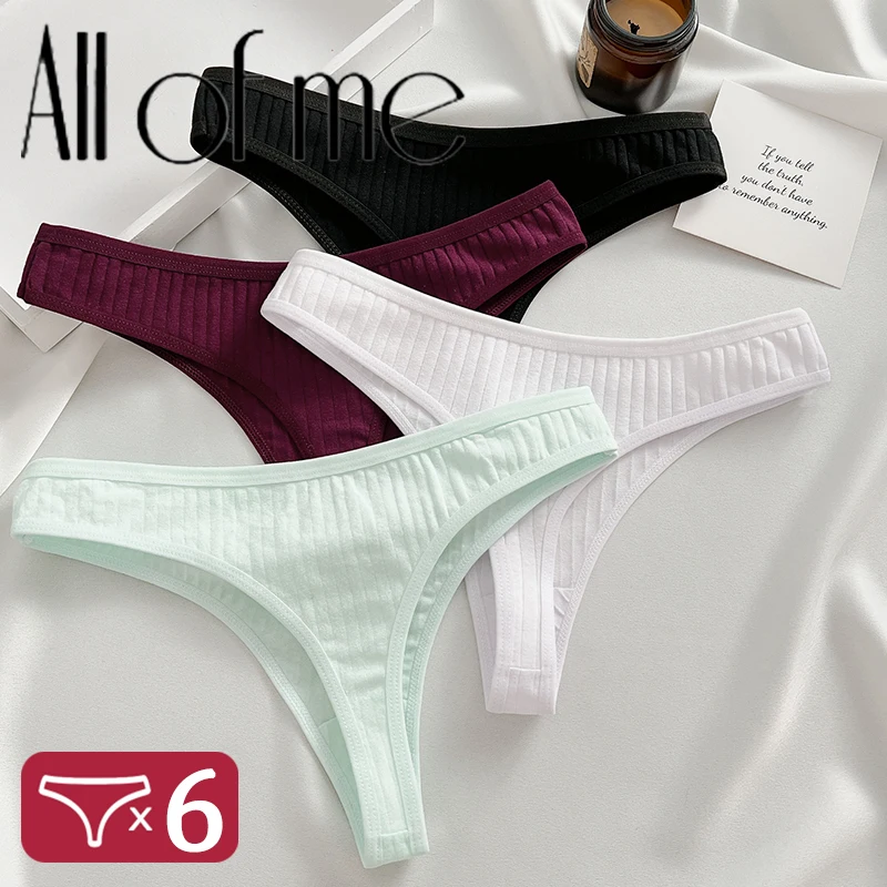 6 unids/set de bragas de algodón, Tanga, bragas para mujer, ropa interior Sexy, lencería femenina, Tanga, bragas íntimas de Color sólido para mujer