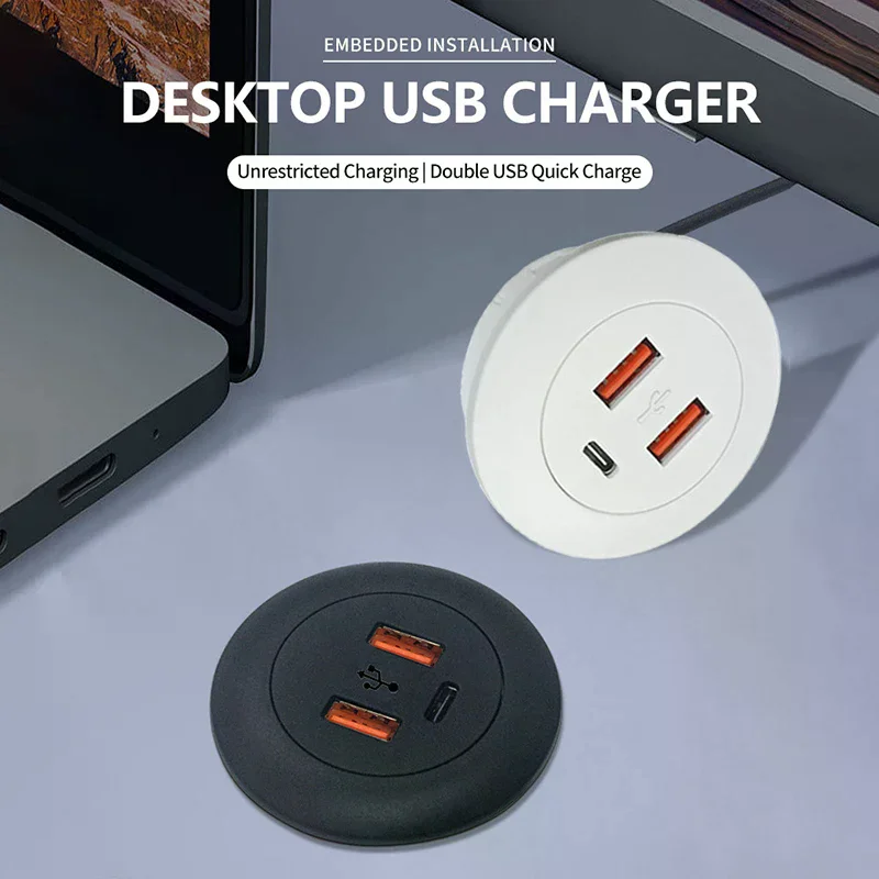 Accessory Embedded Desktop Multi Port Usb2.0 To Usb Type-c Charge Connector Extension Cord Concealed Fast Charging Cable