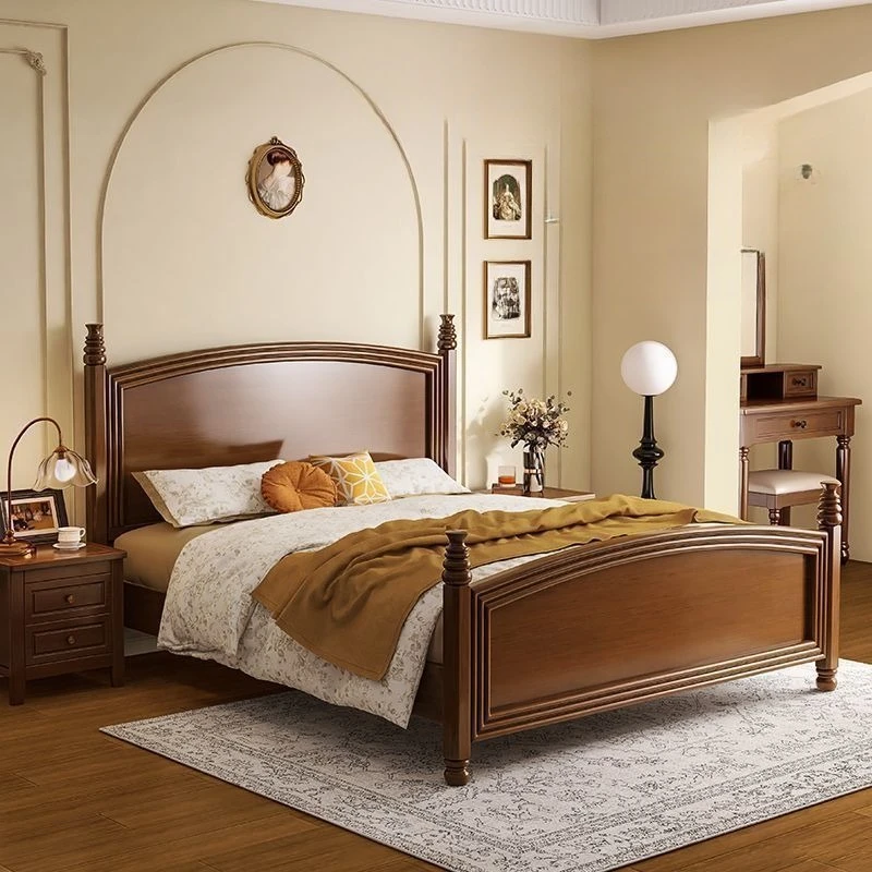 

Retro American solid wood bed, simple and modern, master bedroom double bed