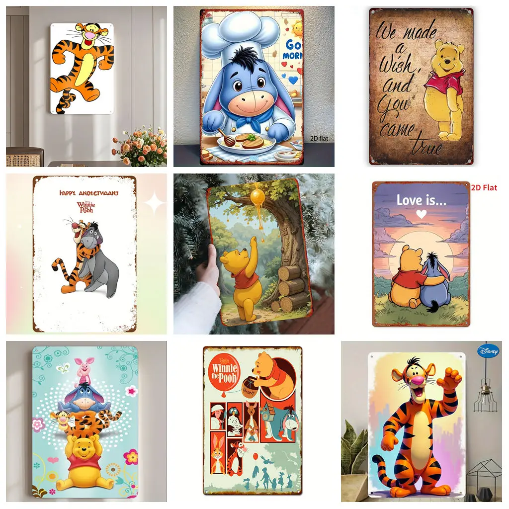 

Miniso Disney Winnie the Pooh Tigger and Eeyore Metal Signs wall decor Tin Signs Metal Poster Decor for Pub Club Wall Decoration