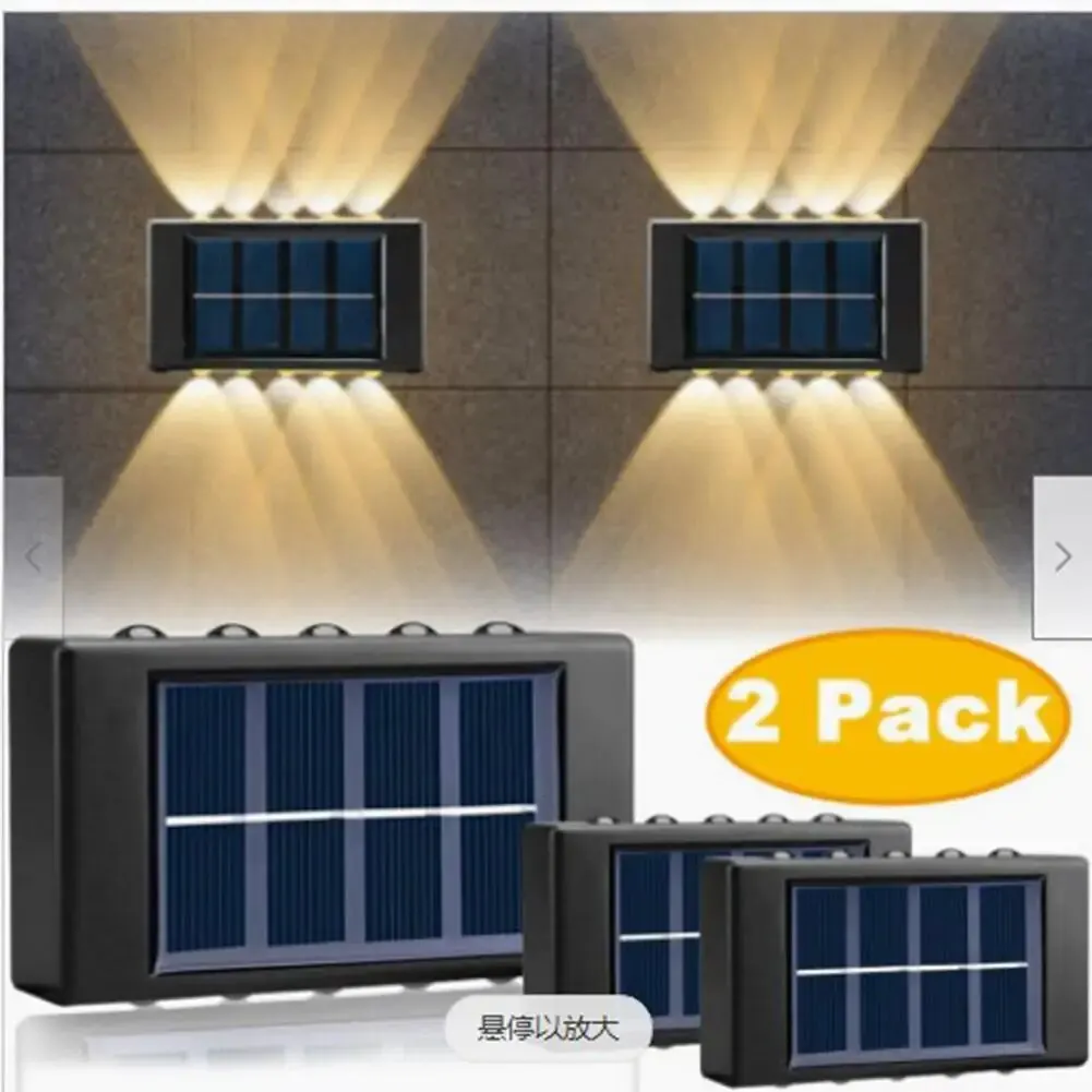 2 Stuks Outdoor Solar Led Deck Lights Ip65 Waterdicht Up Down Wandlamp Voor Patio Pad Trappen Tuin Hek Decor
