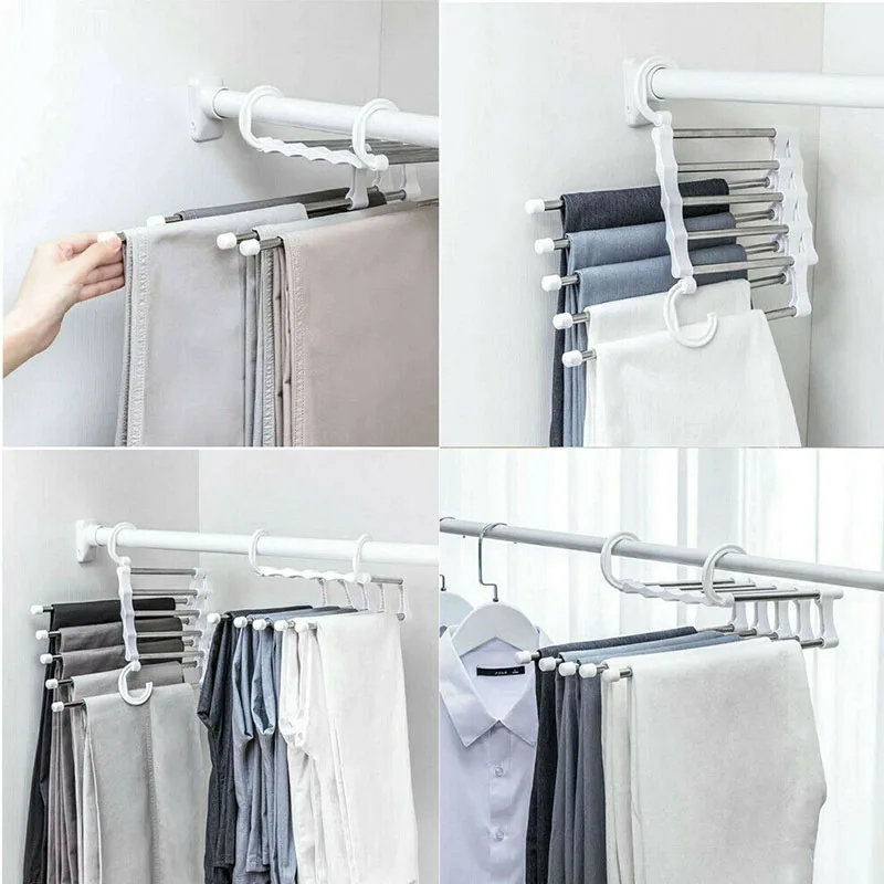 Magic Trouser Rack Stainless Steel Folding Hooks Bedroom Wardrobe Storage Closet Storage Space Saver Trouser Skirt Hooks image 6
