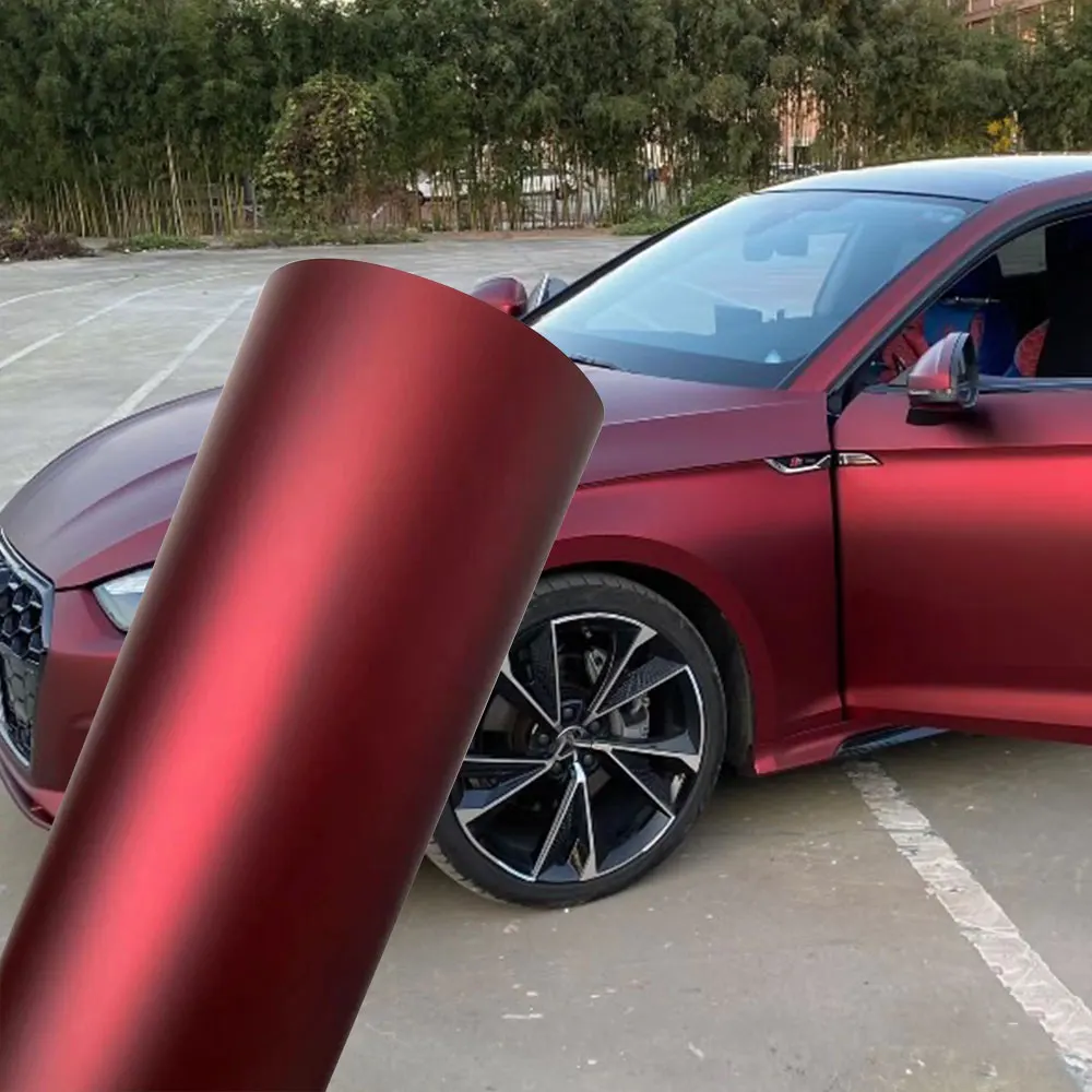 

20/50cm x 152cm Quality PET Matte Romance Red Car Vinyl Wrap Color Change Sticker With Bubble Free DIY Car Interior Console Film