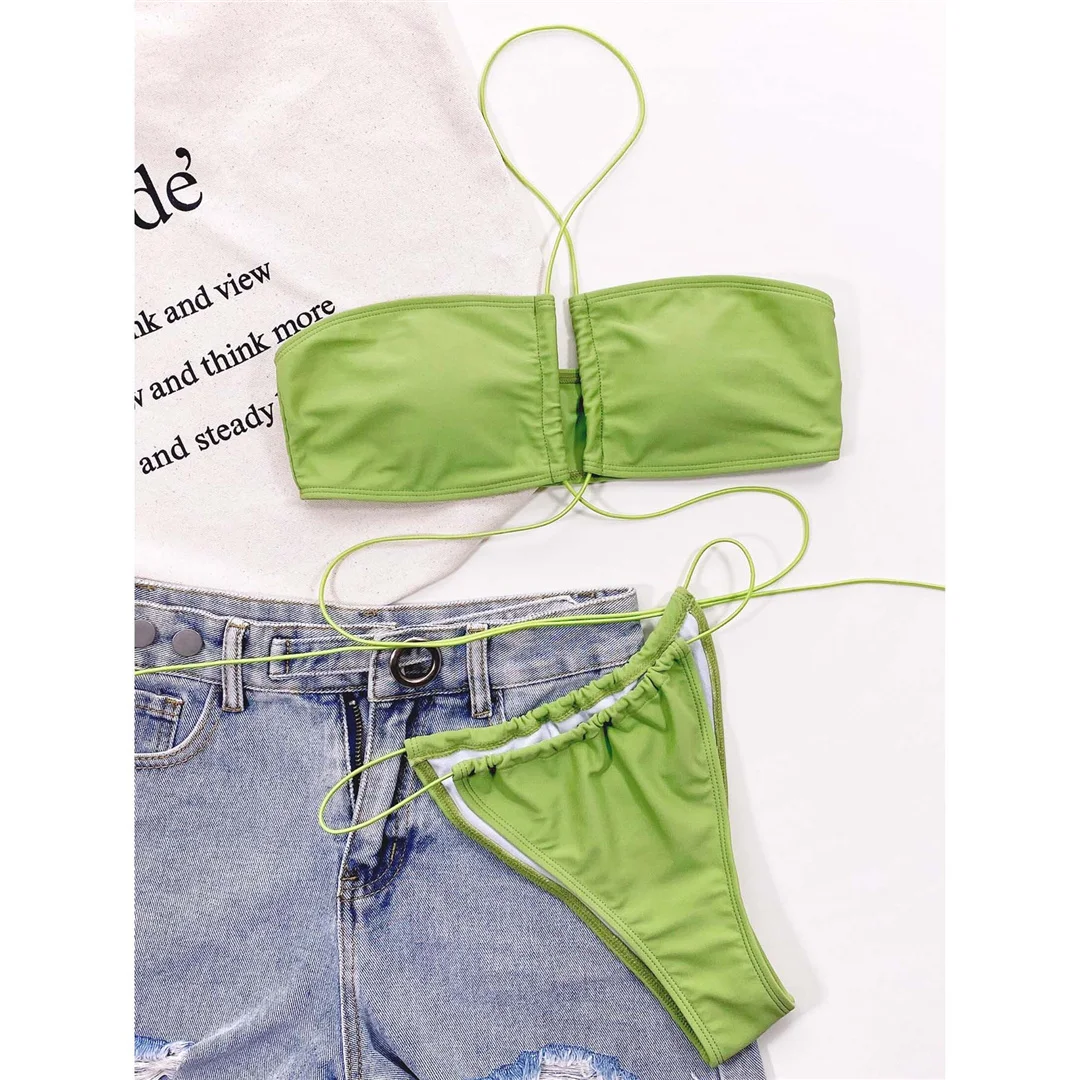 2026 Sexy Grüner DIY Wickel-Bikini Damen-Badeanzug Zweiteiliger Bikini-Set Badebekleidung Badeanzug für Damen V3237 – Detail 9