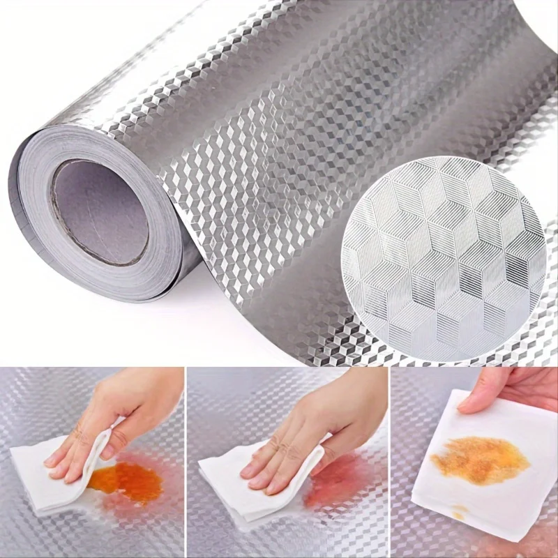 Aluminum Kitchen Stickers Waterproof Oilproof Fireproof Heat Resistant Backsplash Liner Easy Clean Durable Wall Decor Oil Proof view 4