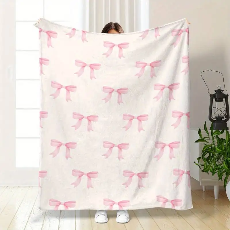 

Watercolor Pink Bow Throw Blanket, Soft Cozy Flannel Blanket for Couch Sofa Bed, Coquette & Girly Lover Gift