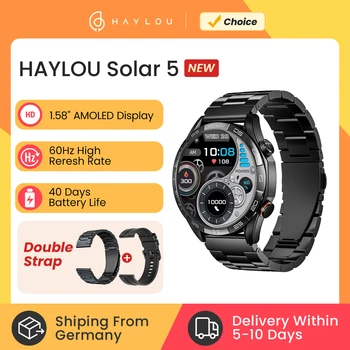 HAYLOU Solar 5 Voice Calling Smartwatch 1.58'' AMOLED Display 60Hz Smart Watch 24H Health Monitoring Sports Smartwatch for Men