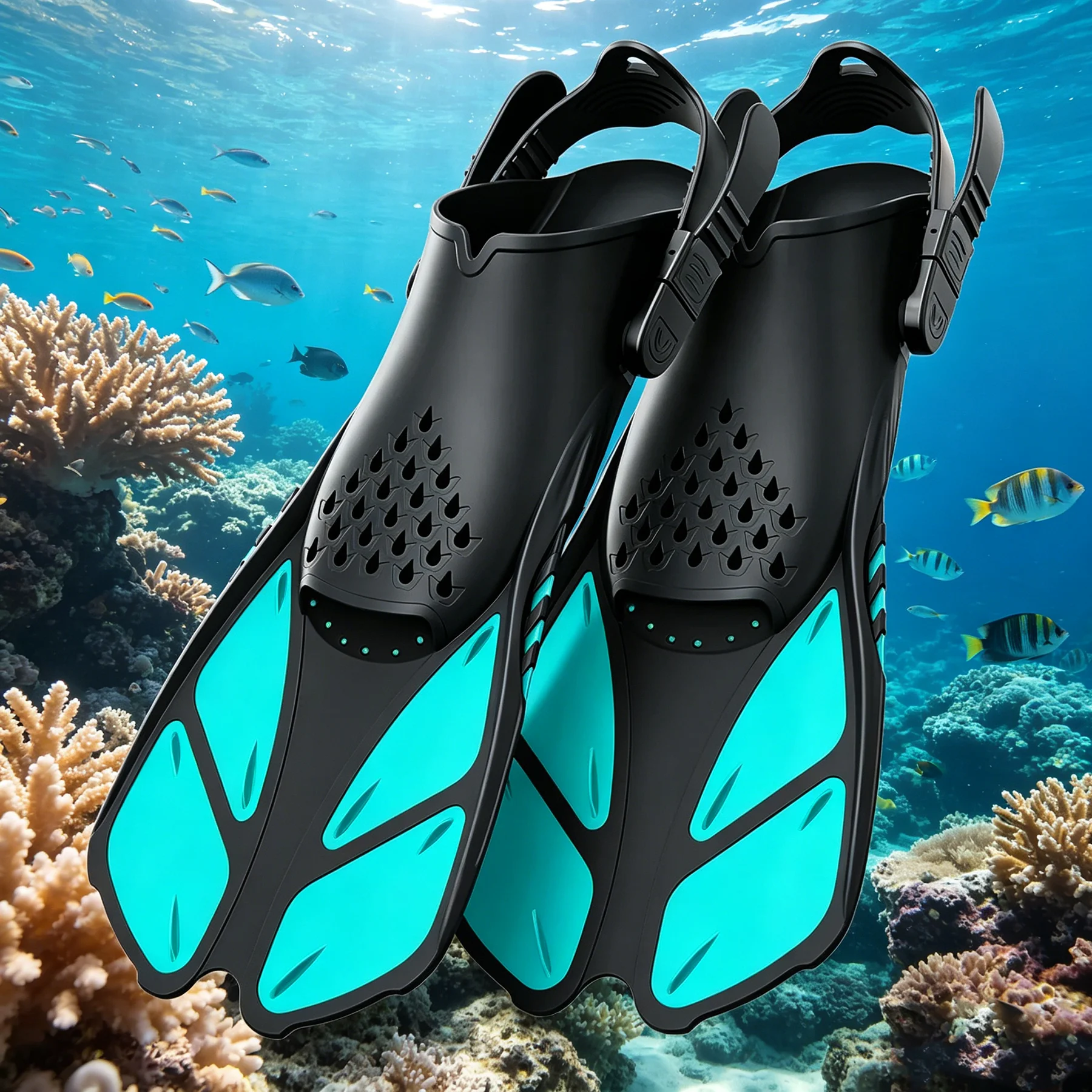 

Snorkeling fins adjustable buckle swimming flippers short silicone diving shoes open heel travel size adult men and women's st