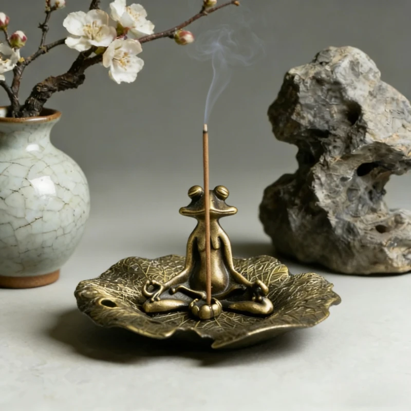 1Pcs Vintage Zen Frog Incense Holder Alloy Incense Stick Burner for Home Office Decor Meditation Yoga Aromatherapy Ornament Gift