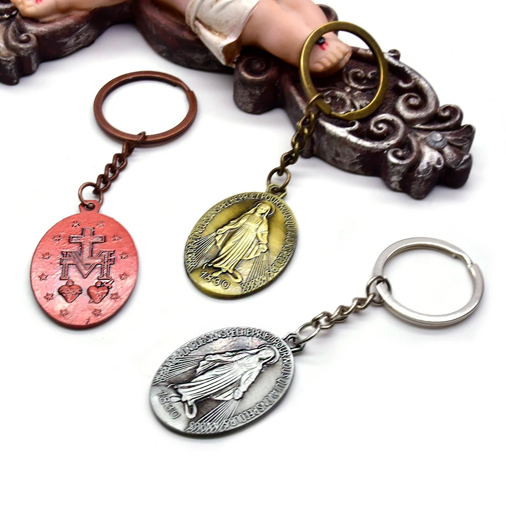 Religious Jewelry Antique Bronze Virgin Mary Key Chain For Men Women Long Metal Jewelry