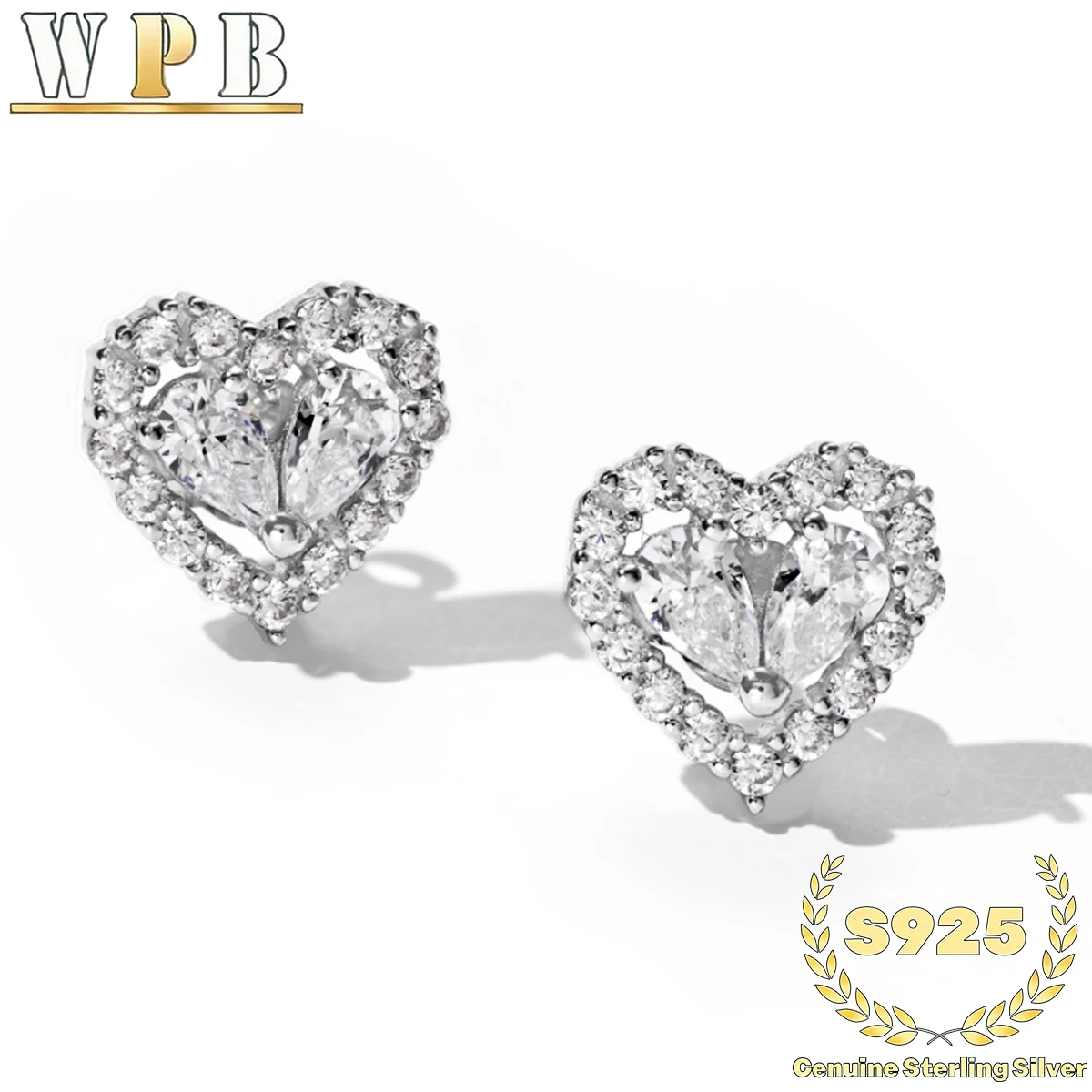 Stud Earrings S925 Sterling Silver Pink Heart Zircon Halo Prong Setting Valentine Anniversary Gift for Women Romantic Jewelry