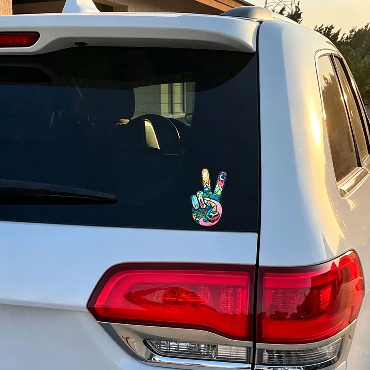 Peace Sign Hand Sticker, Seek Revel Van Life Adventure Decal, Hippie Nature Travel Sun Moon Mountain Camping Sticker